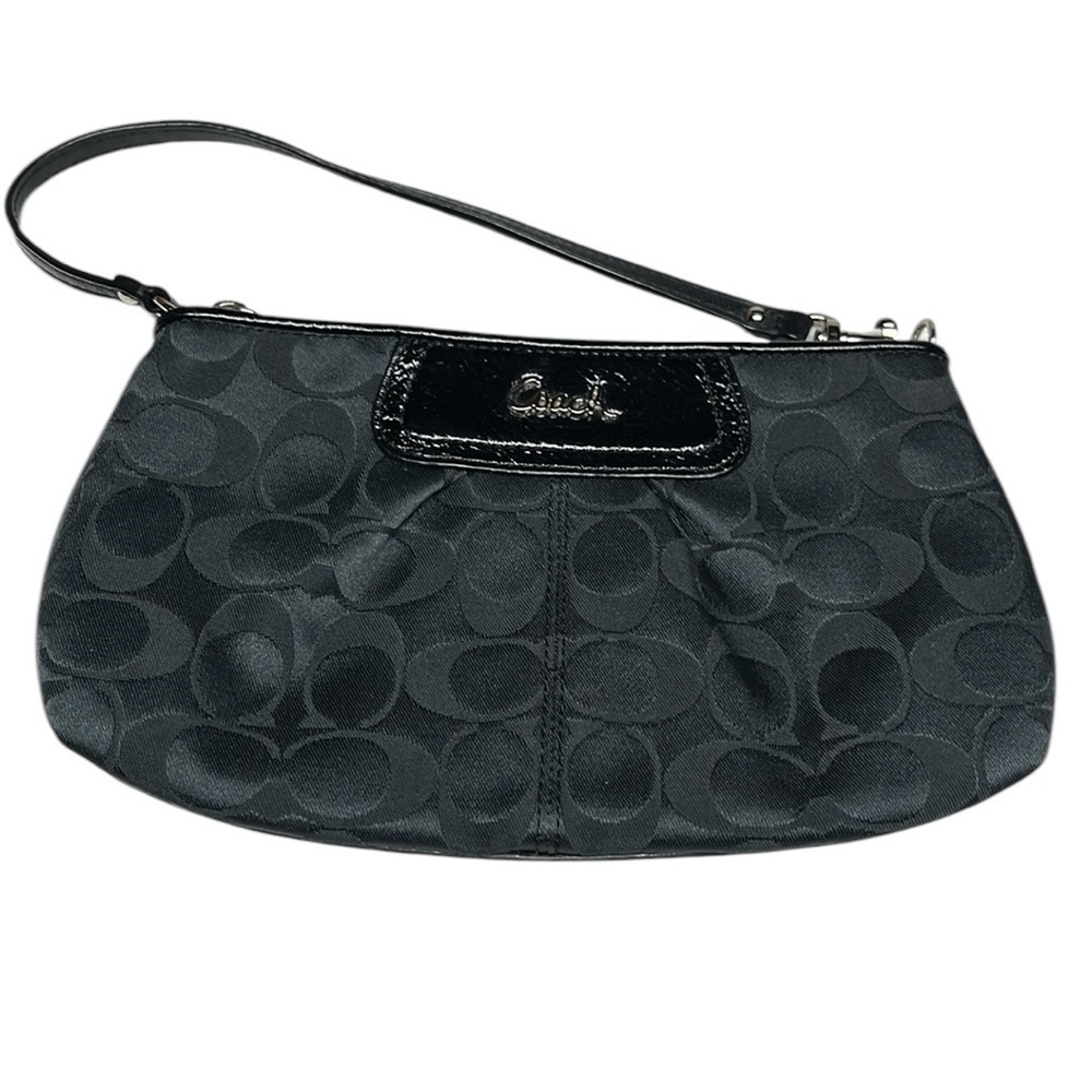Coach Black Signature Logo Wristlet Wallet Large Zip Organizer